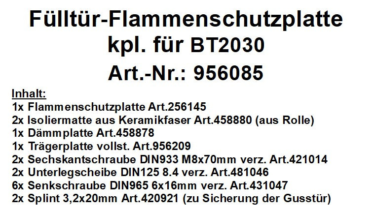 Flammenschutzplatte für Fülltür (Art-Nr. 956085)