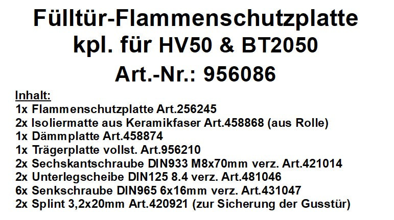 Flammenschutzplatte für Fülltür (Art-Nr. 956086)